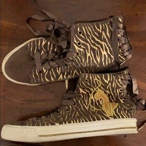 Brown and Gold Zebra Baby Phat High Top Sneakers